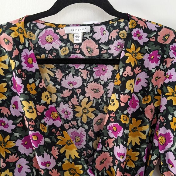 Moody Floral Print Wrap Dress with Bell Sleeves - Size 4, NWT - Topshop - Picture 6 of 14